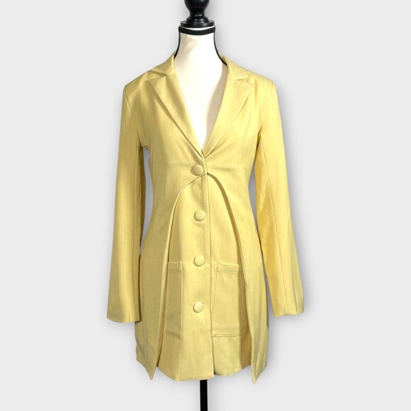 🍂🍁 4th & Reckless Tailored Blazer Dress Muted Yellow SMALL Long Sleeve NEW - Picture 2 of 13